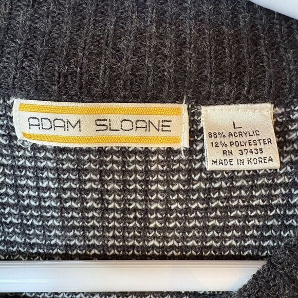 Vintage 80s ADAM SLOANE Men's Black/White Pleather Accents Sweater Size Large - Picture 4 of 5